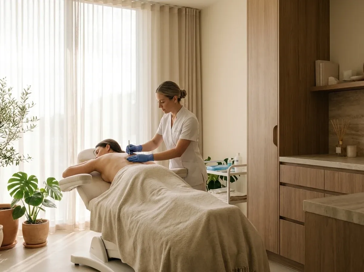 Exfoliating back treatment for acne being performed on a patient at Symphony Clinic Dubai