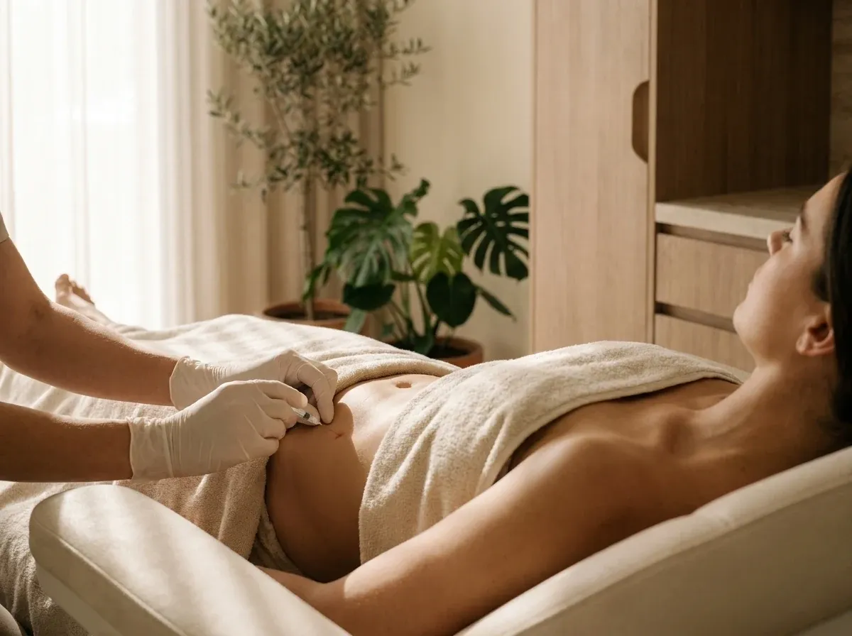 Fat dissolving injection being administered into a patient's abdomen at Symphony Clinic Dubai