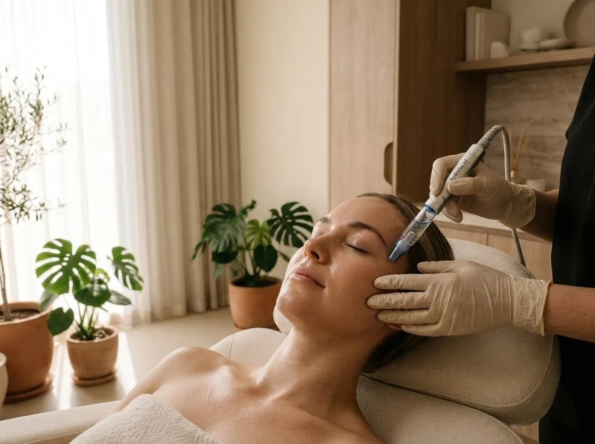 HydraFacial treatment in progress with the HydraFacial device at Symphony Clinic Dubai