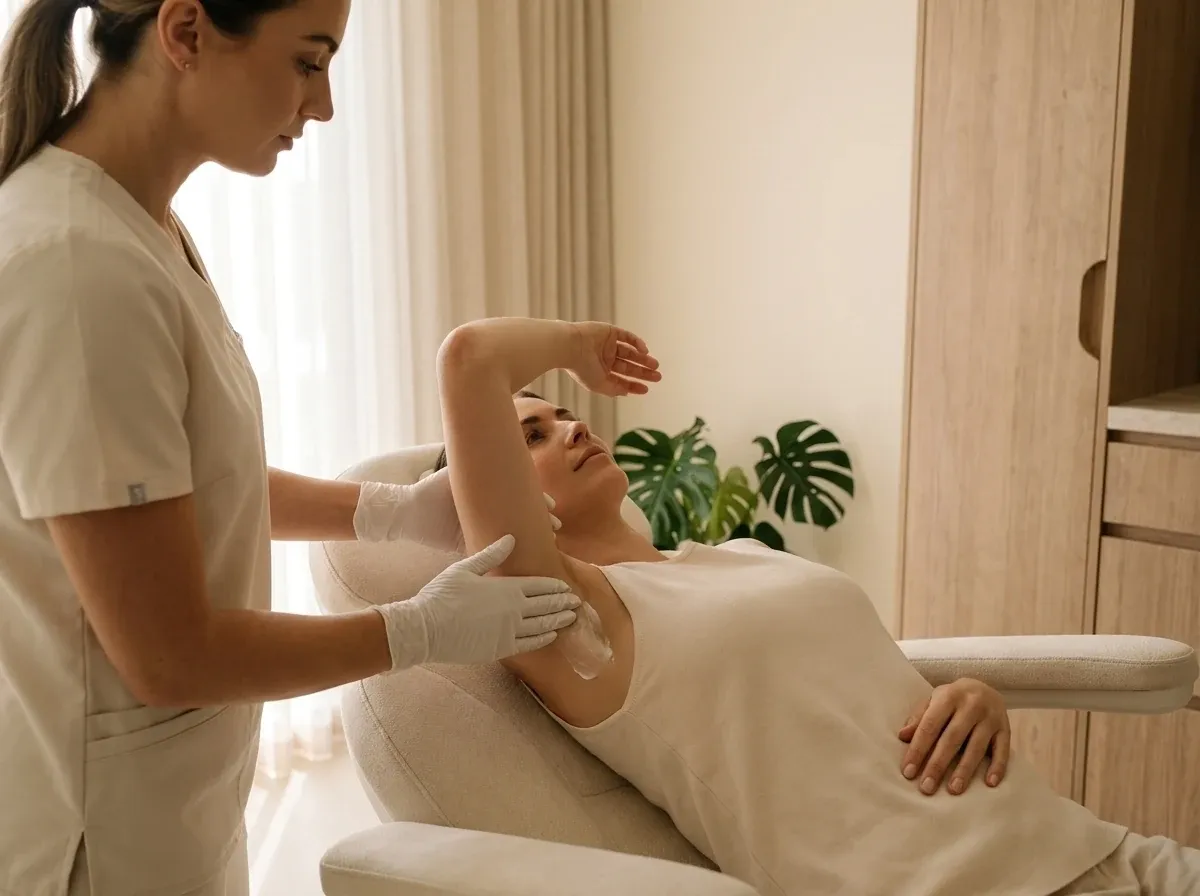 Underarm whitening treatment being performed by a practitioner at Symphony Clinic Dubai