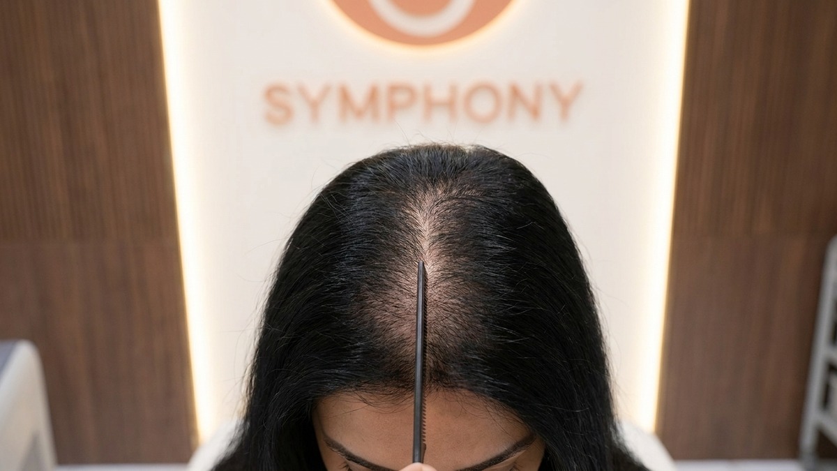 Wide parting and thinning hair before PRP at Symphony Clinic Dubai