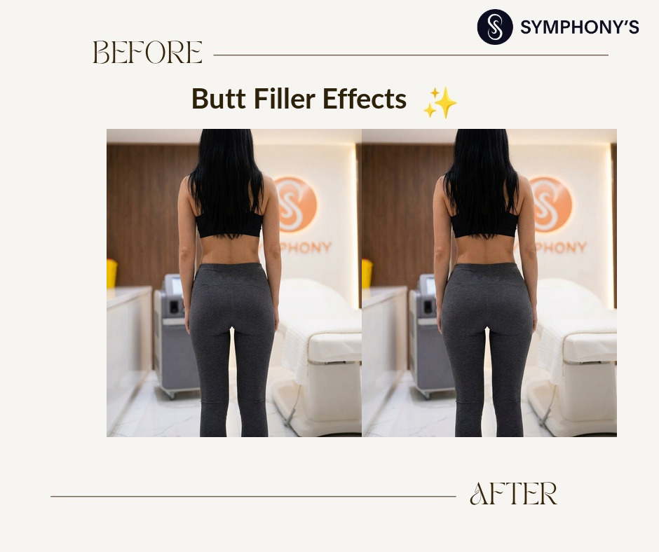 Butt filler before and after at Symphony Clinic Dubai: flat shape lifted