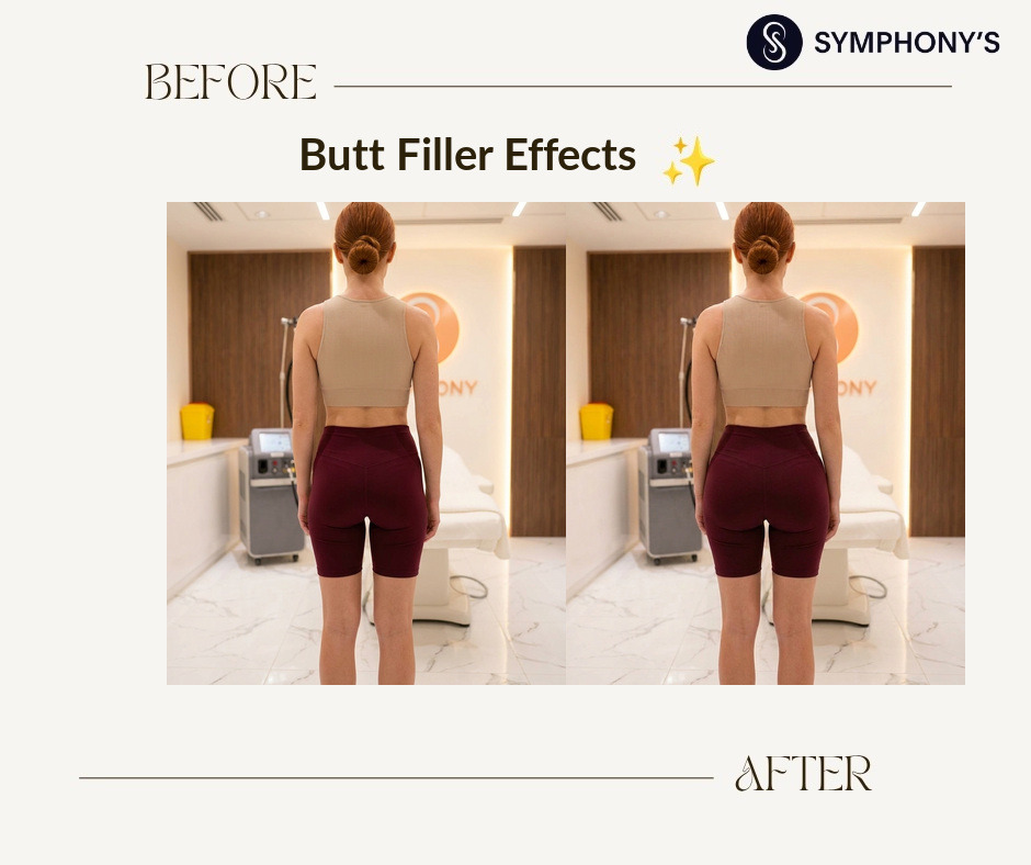 Butt filler before and after at Symphony Clinic Dubai: hip line rounded