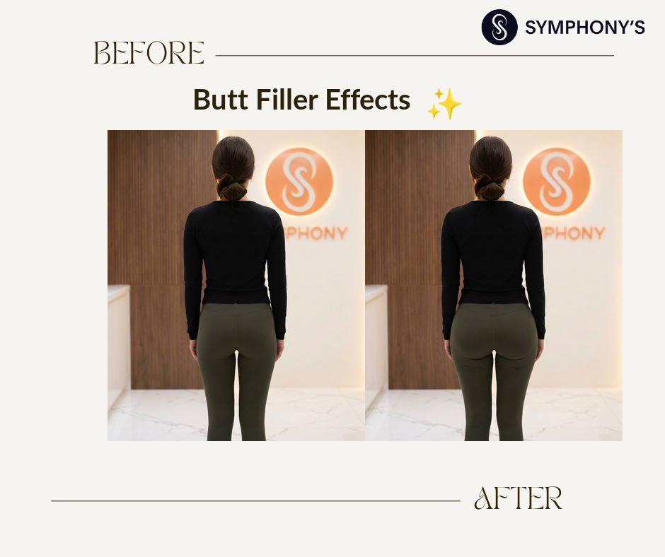 Butt filler before and after at Symphony Clinic Dubai: hips widened