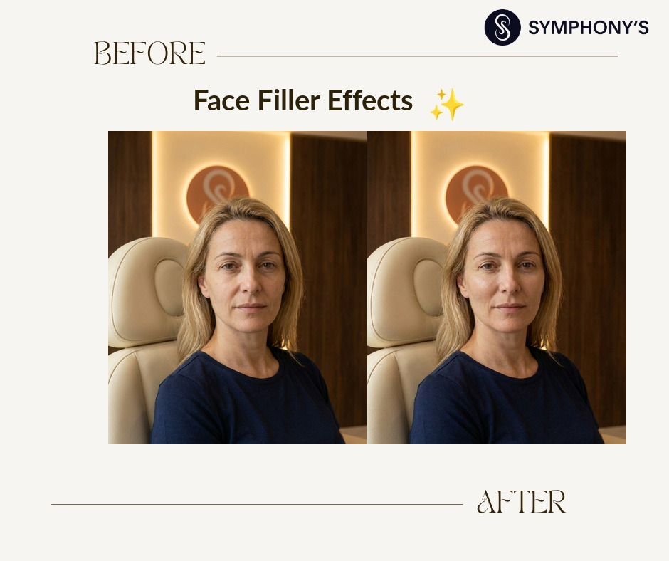 Face filler before and after at Symphony Clinic Dubai: cheeks lifted