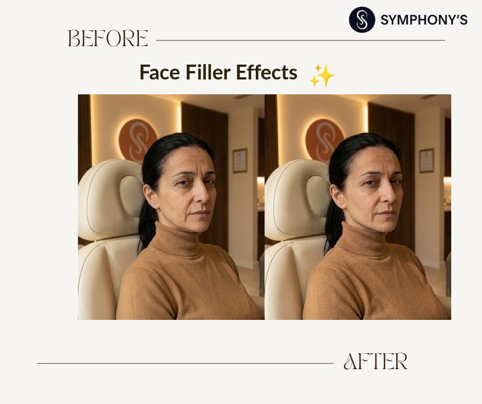 Face filler before and after at Symphony Clinic Dubai: jawline defined
