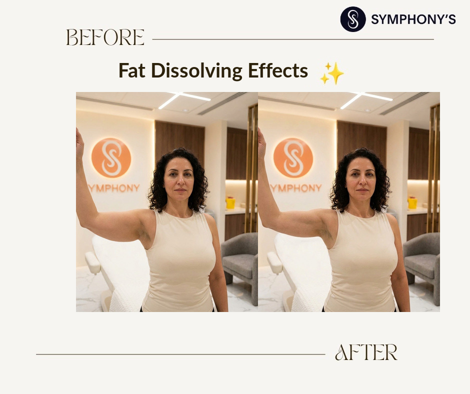 Fat dissolving before and after at Symphony Clinic Dubai: arms slimmed