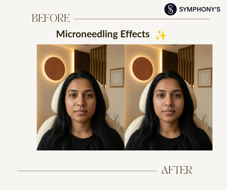 Microneedling before and after at Symphony Clinic Dubai: pores refined
