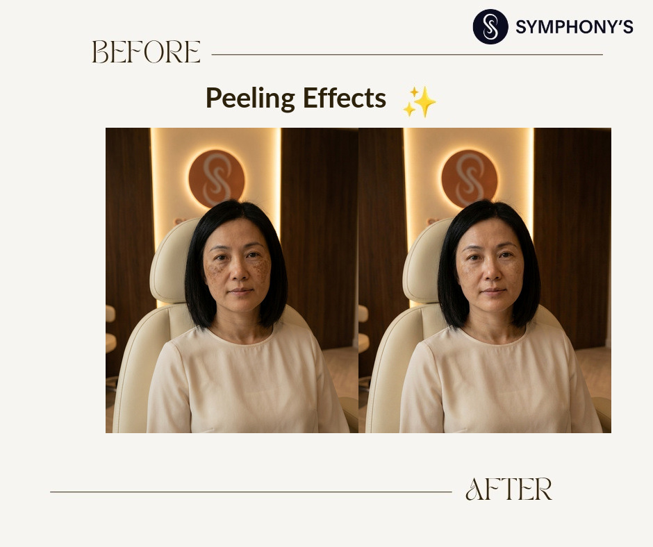 Chemical peel before and after at Symphony Clinic Dubai: pigmentation lifted