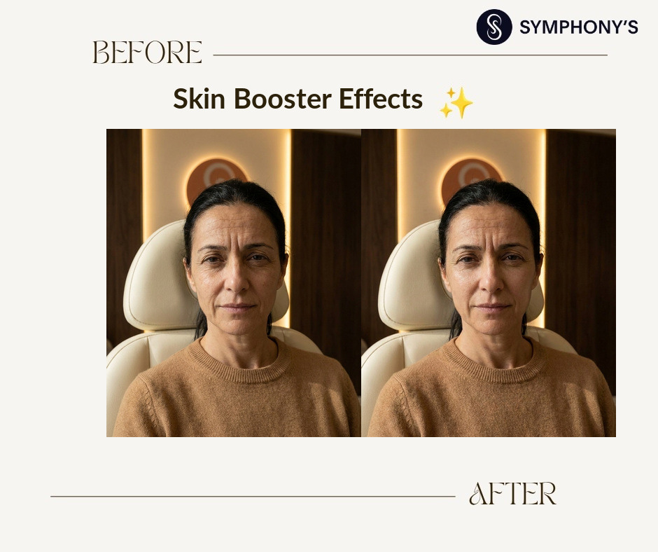 Skin booster before and after: crepey texture improved