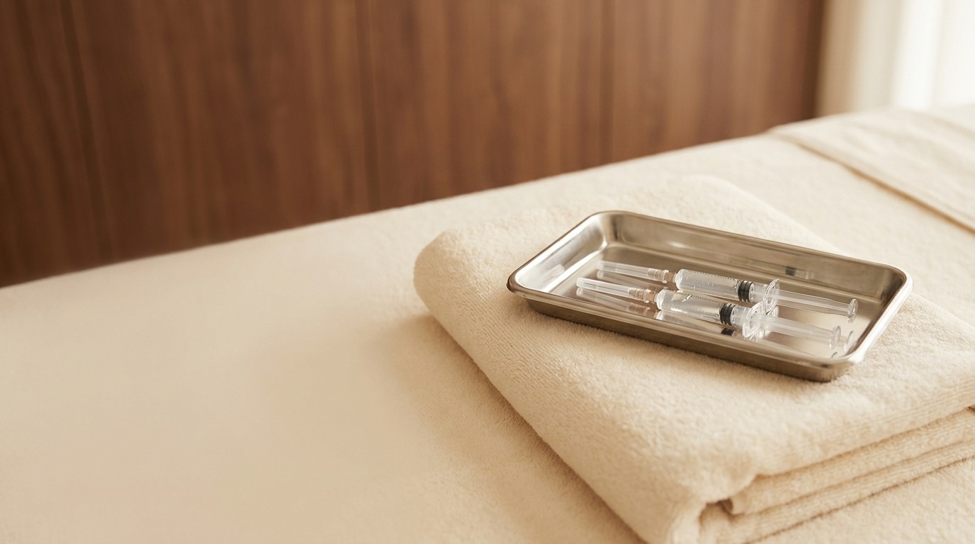 Everything included in a butt filler session at Symphony Clinic Dubai, sealed syringes and a sterile tray laid out in the treatment room