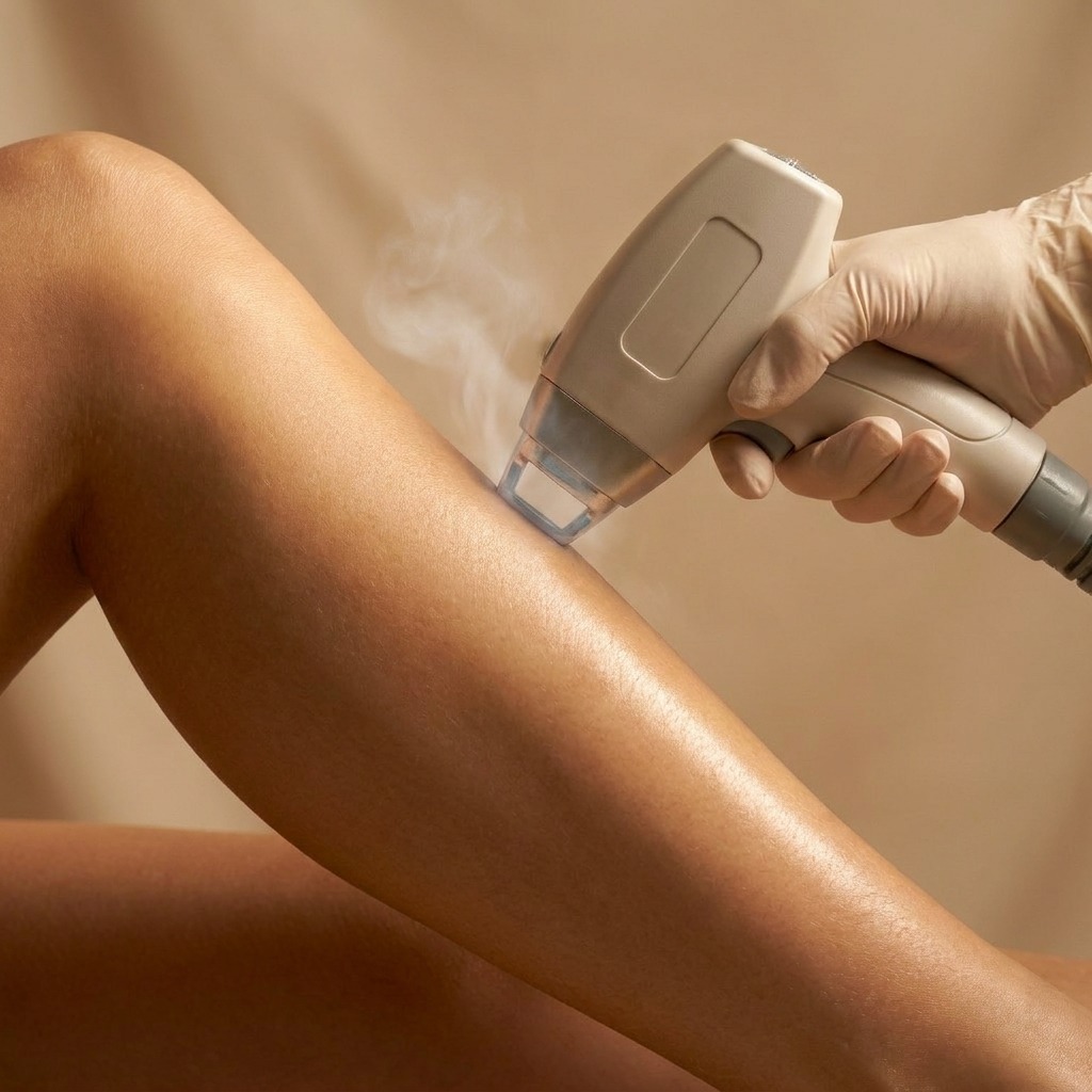 Laser handpiece with cold air on the leg