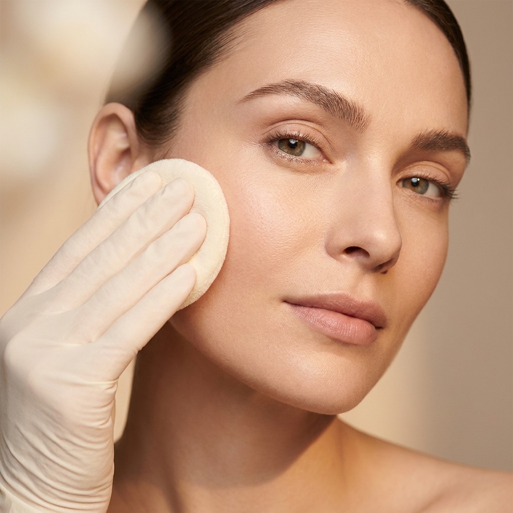 Preparation step of a chemical peel at Symphony Clinic Dubai