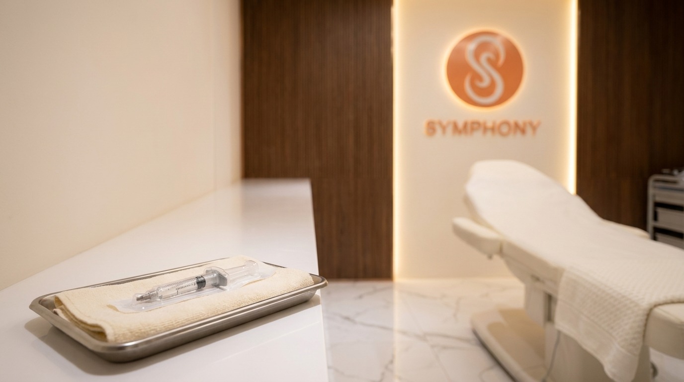 Skin booster treatment at Symphony Clinic Dubai: a sealed syringe and a sterile tray